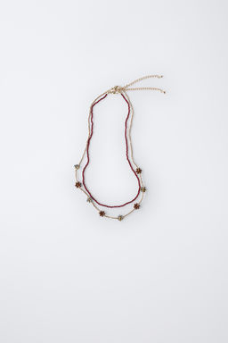 PACK OF TWO BEADED NECKLACES WITH FLOWERS