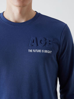 Bisiklet Yaka Uzun Kollu Bask?l? Erkek Sweatshirt