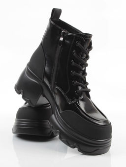 01-F591-1 BLACK Ботинки демисезонные женские (натуральная кожа, искусственная кожа)