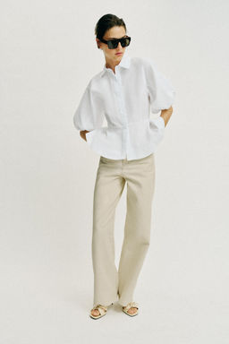 CAMISA PEPLUM MANGA ABULLONADA / Blanco - Zara фото 4