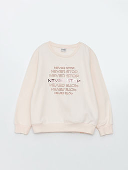 Bisiklet Yaka Bask?l? Uzun Kollu K?z ?ocuk Sweatshirt