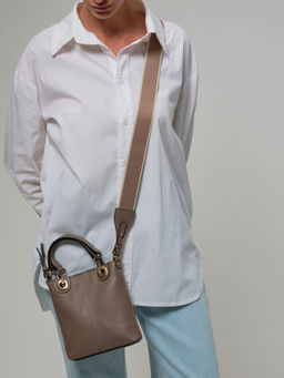 Сумка кожаная кросс-боди Deboro 30347 тауп