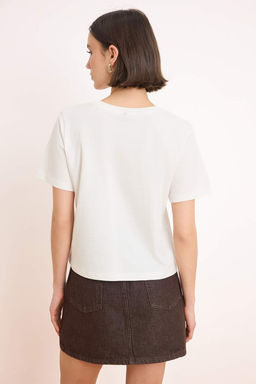 Ekru Bask?l? Regular/Normal Kal?p K?sa Kollu 24/1 penye suprem Orme T-Shirt TWOSS26TS00085 - Trendyolmilla фото 4