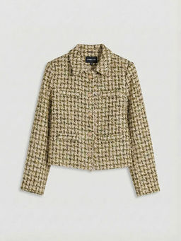 G?mlek Yaka Ekose Kad?n T?vit Ceket