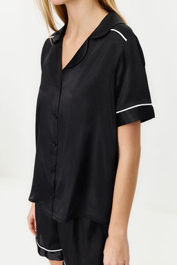 Trendyolmilla Siyah Biye Detayl? Saten Sortlu Dokuma Pijama Tak?m? THMSS24PT00026  фото 4