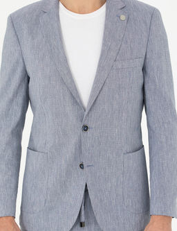 Koyu Mavi Ex. Slim Fit Keten Kar___ml_ Ceket