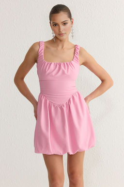 Pembe A-Kesim Dokuma K?sa S?k Abiye Gece Mezuniyet Elbisesi TPRSS25EL00067