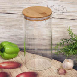 Банка для продуктов стеклянная 1200мл "Хай-Тек" с бамбуковой крышкой 10*20см