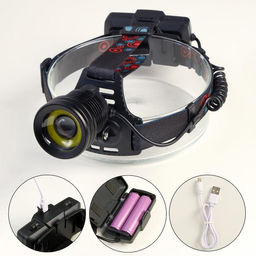 Фонарь налобный аккумуляторный 10 Вт, 2х1200 мАч, USB, T6, COB, zoom - Simaland фото 2
