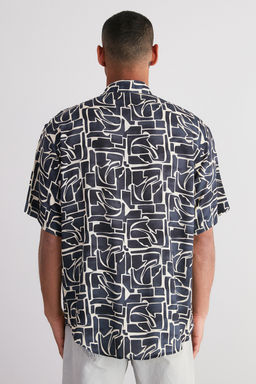 TRENDYOL MAN Lacivert More Sustainable Oversize Fit %100 Viskon Desenli K?sa Kollu Salas Gomlek TMNSS24GO00051 - Trendyolmilla фото 6