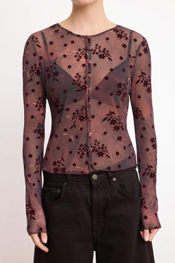 Murdum Cicekli Regular/Normal Kal?p Uzun Kollu Tul Orme Bluz TWOSS26BZ00039 - Trendyolmilla фото 3