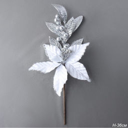 Цена за 1 шт. Цветок декоративный Пуансеттия белая с серебром / P8 /уп 48/480/Новый год