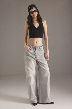 Siyah Super Crop S?rt Detayl? Ince Bluz TWOSS22BZ0760