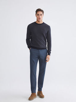 Bisiklet Yaka Desenli Erkek Triko Kazak