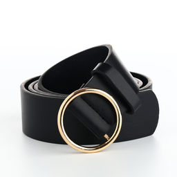 Ремень женский 110×3.5 см, круглая пряжка-затяжка металл, золотистая, чёрный