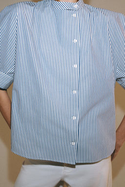 CAMISA POPEL?N BOTONES ZW COLLECTION / Azul / Blanco - Zara фото 4