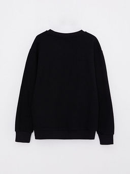 Bisiklet Yaka Bask?l? Uzun Kollu Erkek ?ocuk Sweatshirt