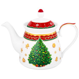 Чайник 1 л 23*13*17 см "Новогодняя елка" красный узор NEW BONE CHINA