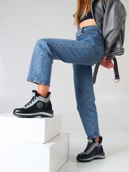 Ботинки 350.uno2bl. черный серый/Мех