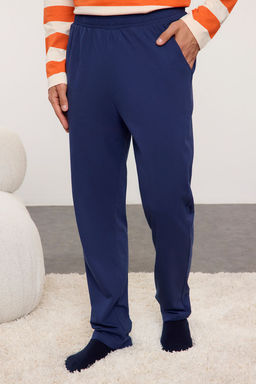 Turuncu- Ekru Cizgili Polo Yaka Regular Fit Orme %100 Pamuklu Pijama Tak?m? TMNAW25PT00019