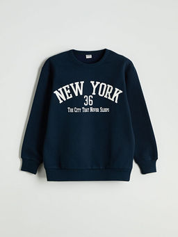 Bisiklet Yaka New York Bask?l? Erkek ?ocuk Sweatshirt