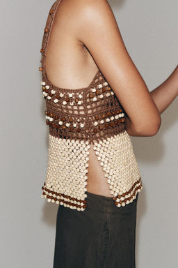 TOP PUNTO CROCHET ABALORIOS / Beige