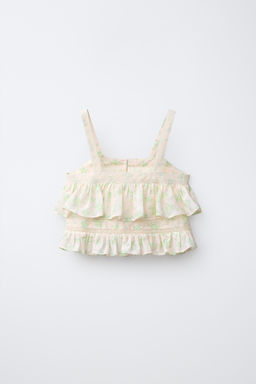 TOP DOBLE VOLANTE FLORES / Verde / Crudo - Zara фото 3