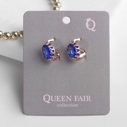 Серьги со стразами «Эдель» овал кружево, синие в розовом золоте