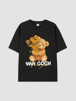 Van Gogh Bask?l? Bisiklet Yaka K?z ?ocuk Ti??rt