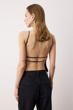 Kahverengi S?rt Detayl? Par?lt?l? Payet Orme Bluz TPRSS25BZ00036