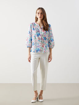 Ka??k Yaka ?i?ekli Kad?n Bluz