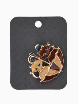 Брошь «Кошки» в зонте, осенняя, цвет коричневый в золоте