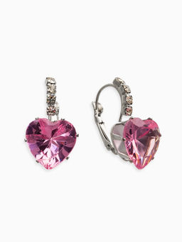 Серьги со стразами «Сердце» мерцание, розовые в серебре