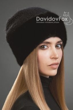 Шапка Камелия норка трикотаж блэк