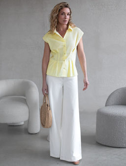 Блузка приталенного кроя с коротким рукавом из легкого хлопкового поплина - Vilatte фото 6