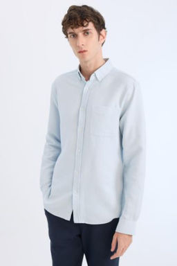 Slim Fit Dar Kesim Polo Yaka Dokulu Uzun Kollu Gomlek