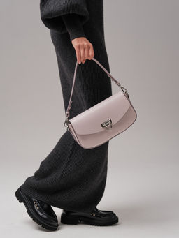 Сумка кожаная багет Azaro 31049 розовый дым