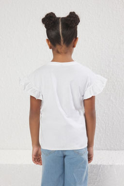 Ekru K?z Cocuk %100 Pamuk Unicorn Bask?l? Regular Kal?p F?rf?rl? Kolsuz Orme T-Shirt TKDSS25TS00034 - Trendyolmilla фото 3