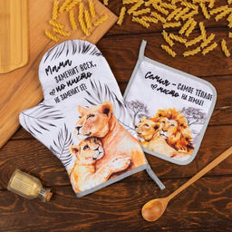 Набор кухонный Львы варежка-прихватка 20х28см, прихватка 17х17см