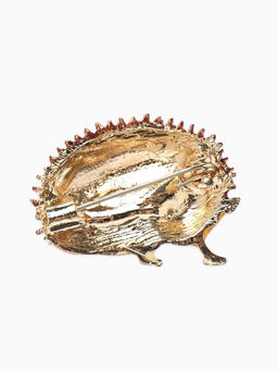 Брошь «Ежик» с цветами, цвет коричнево-оранжевый в золоте