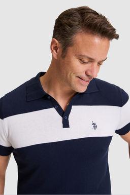 Erkek Lacivert Slim Fit Polo Yaka Triko Ti__rt