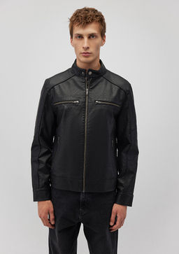Siyah Suni Deri Ceket - Mavi фото 3