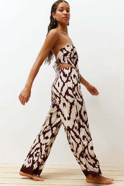 Etnik Desenli Desenli Dokuma Straplez Bluz Pantolon Plaj Tak?m TBESS24AU00017