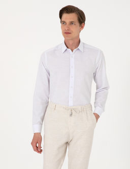 Lacivert Slim Fit _izgili Uzun Kollu G_mlek