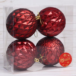 Ёлочные игрушки Грейна, шары новогодние, d=10 см, набор 4 шт., красный - Зимнее волшебство фото 2