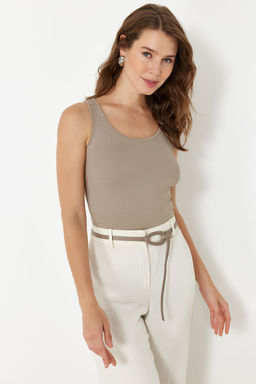 TRENDYOLMILLA Vizon Poliamid Havuz Yaka Vucuda Oturan Orme Atlet TWOSS24AL00065 фото 5