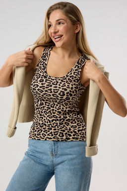 Майка базовая в рубчик леопардовая