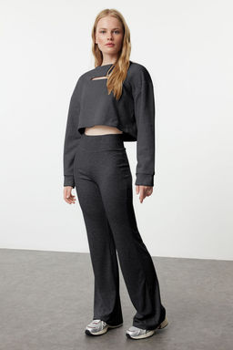 Antrasit Wide Leg/Ispanyol Paca Yuksek Bel Interlok Esnek Orme Pantolon TWOAW25PL00006