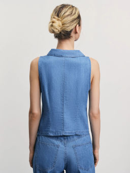 Джинсовая рубашка без рукавов / Zarina фото 5