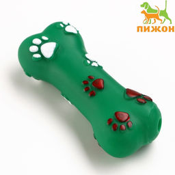 Игрушка пищащая Кость со следами лапок, 9,6 х 3,7 см, тёмно-зелёная